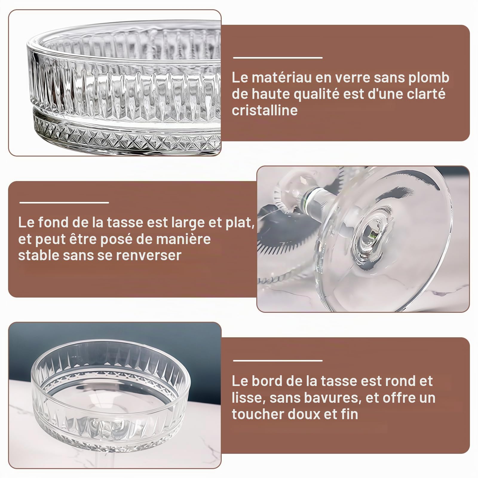 Lot de 4 verres à champagne côtelés de 101 à 200 ml, verres à cocktail en verre, verres à expresso martini, pour occasions festives et soirées de fête, verres à vin rouge en cristal et verres à vin
