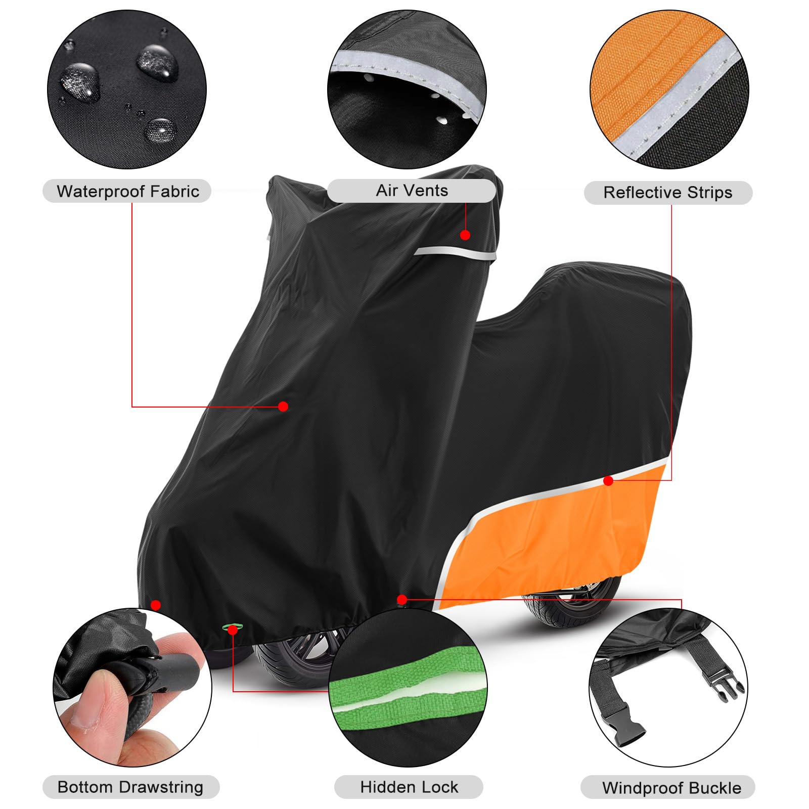 Bâche de protection pour moto, d'extérieur, avec coffre, imperméable et résistante à l'hiver, tissu Oxford 420D, convient pour Piaggio MP3 250/310/300/350/400/500/530 (couleur orange)