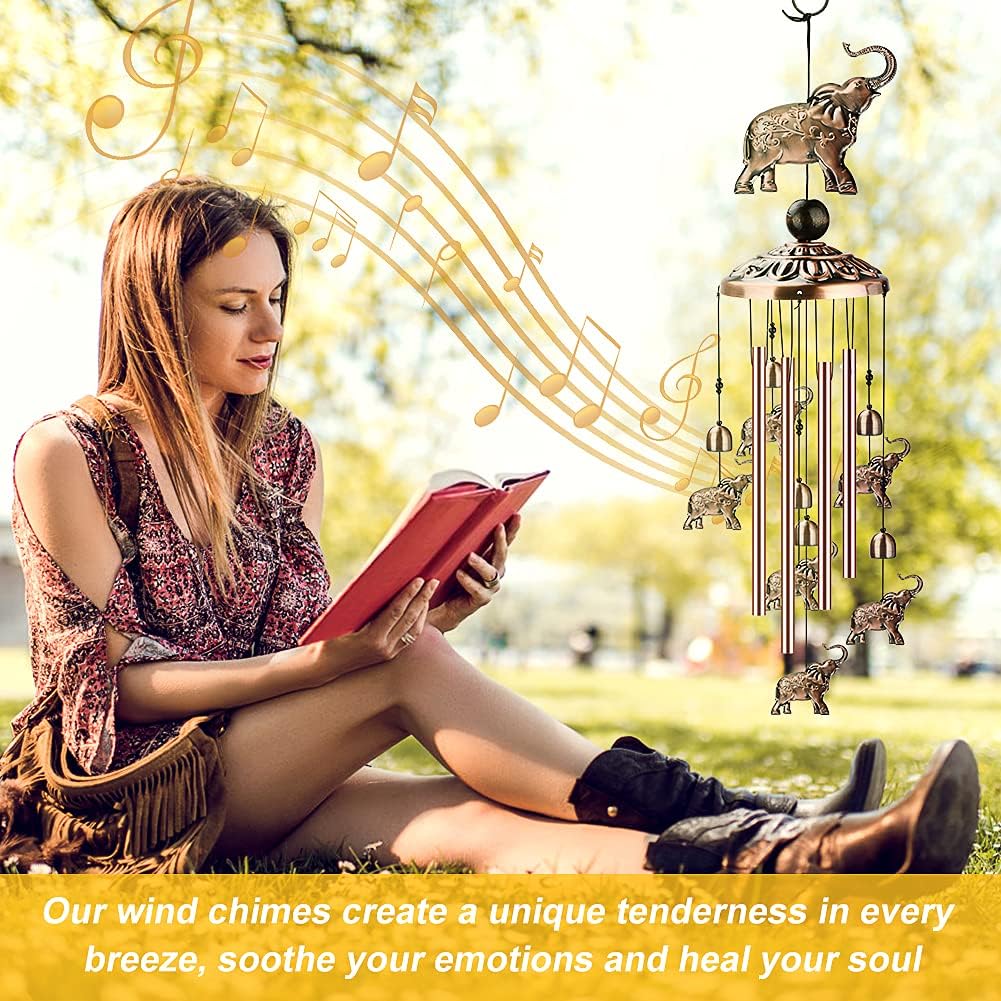 Ideashop Wind Chimes Outdoor, Memorial Wind Chimes Decoration, Hanging Wind Chimes for Outside Garden Yard Backyard Patio, for Women Mom Grandma Gifts (Elephant)