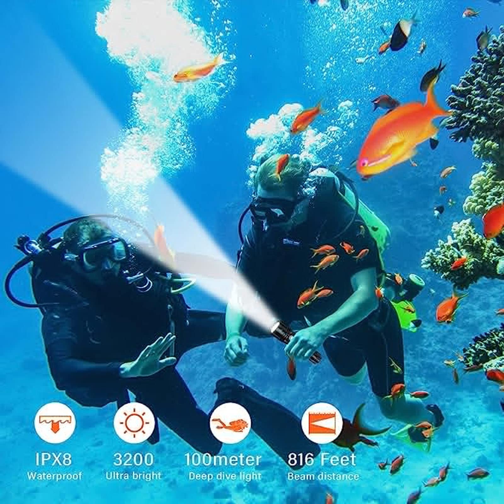 Torcia Subacquea Impermeabile IPX8 3200 per Immersioni Deep Sea