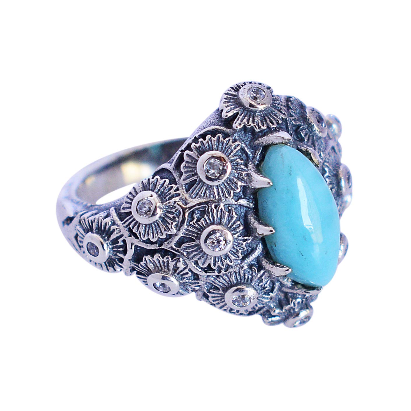 Anillo de plata ley 925 de larimar piedras preciosas hechas a mano 7