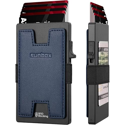 RUNBOX Slim Card Holder Wallet for Men, Minimalist RFID Blocking Wallet with Pop-Up Function, Ultra-Thin Design, Metal Business Card Cases holds 6+6 Cards, Gifts for Men, Men's Accessories