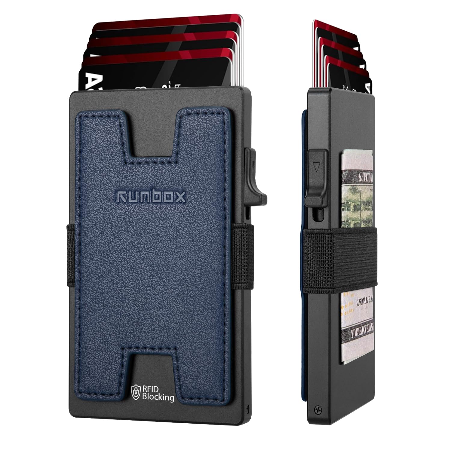 RUNBOX Slim Card Holder Wallet for Men, Minimalist RFID Blocking Wallet with Pop-Up Function, Ultra-Thin Design, Metal Business Card Cases holds 6+6