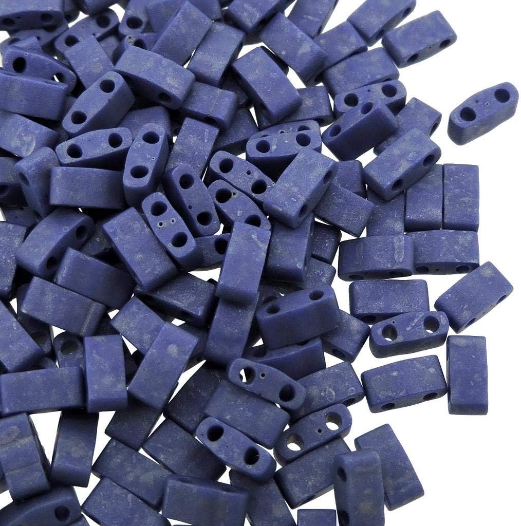 Miyuki Half Tila Beads 2 Hole Rectangle Seed Beads 2.3 x 5mm 7.8 Grams Matte Opaque Cobalt Luster