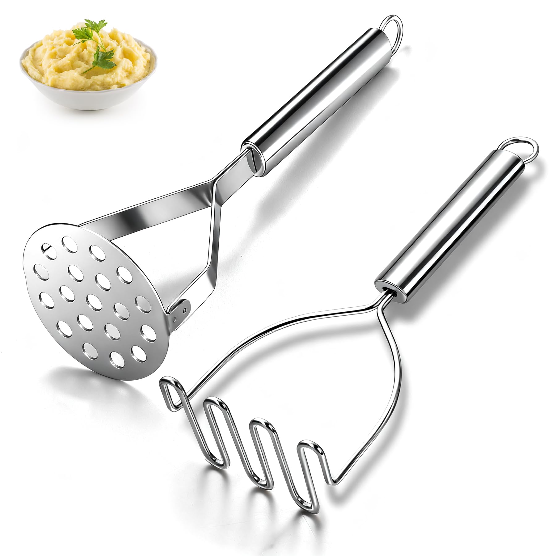 Kartoffelstampfer 2 Stück, Kyraton Edelstahl Hochwertiger Küchentool Utensilien für Avocado, Kartoffeln, Bohnen, Fleisch, Gemüse, Essentials Küchen Gadgets