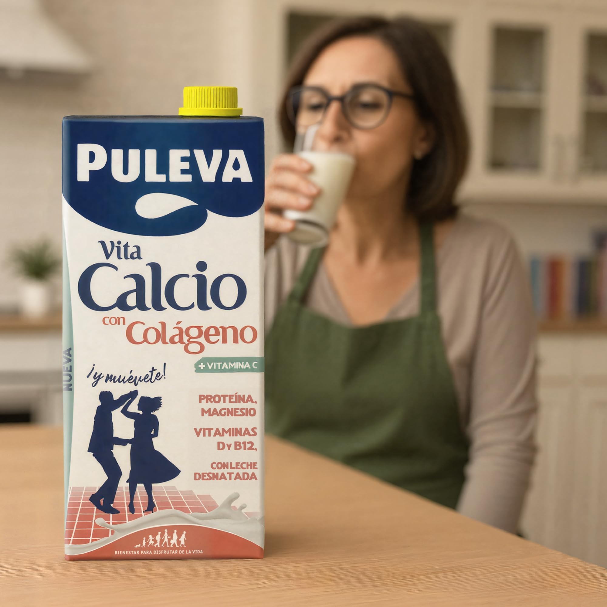 Puleva Vita Calcio Leche Desnatada con Colágeno, Vitaminas C, B12, Calcio y Magnesio Pack 6x1L