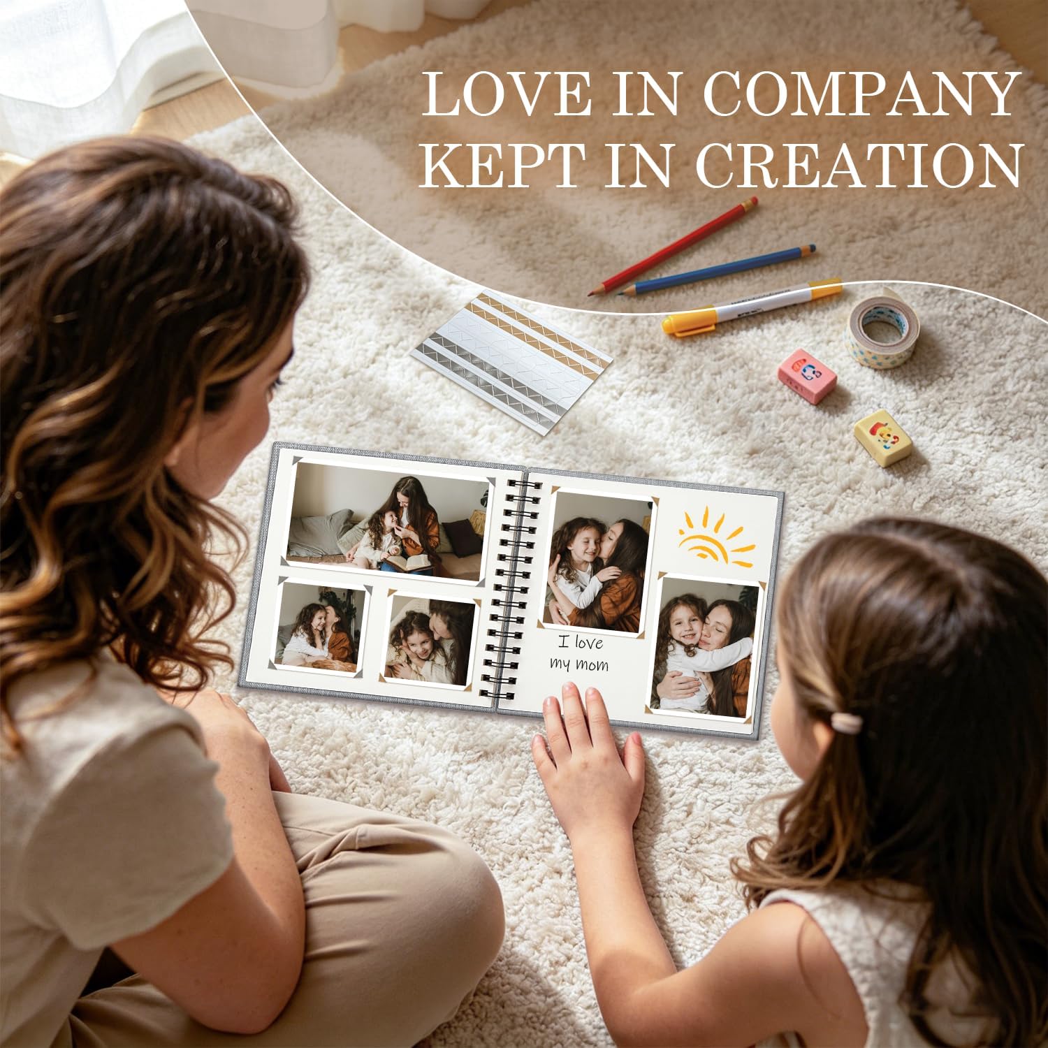 Popotop Linen Scrapbook Photo Album, 8x8in 60Pages DIY Hardcover Kraft Blank Memory Book with Personalized Display Picture Window for Family, Wedding, Guest Book, Anniversary, Baby, Travel, Christmas