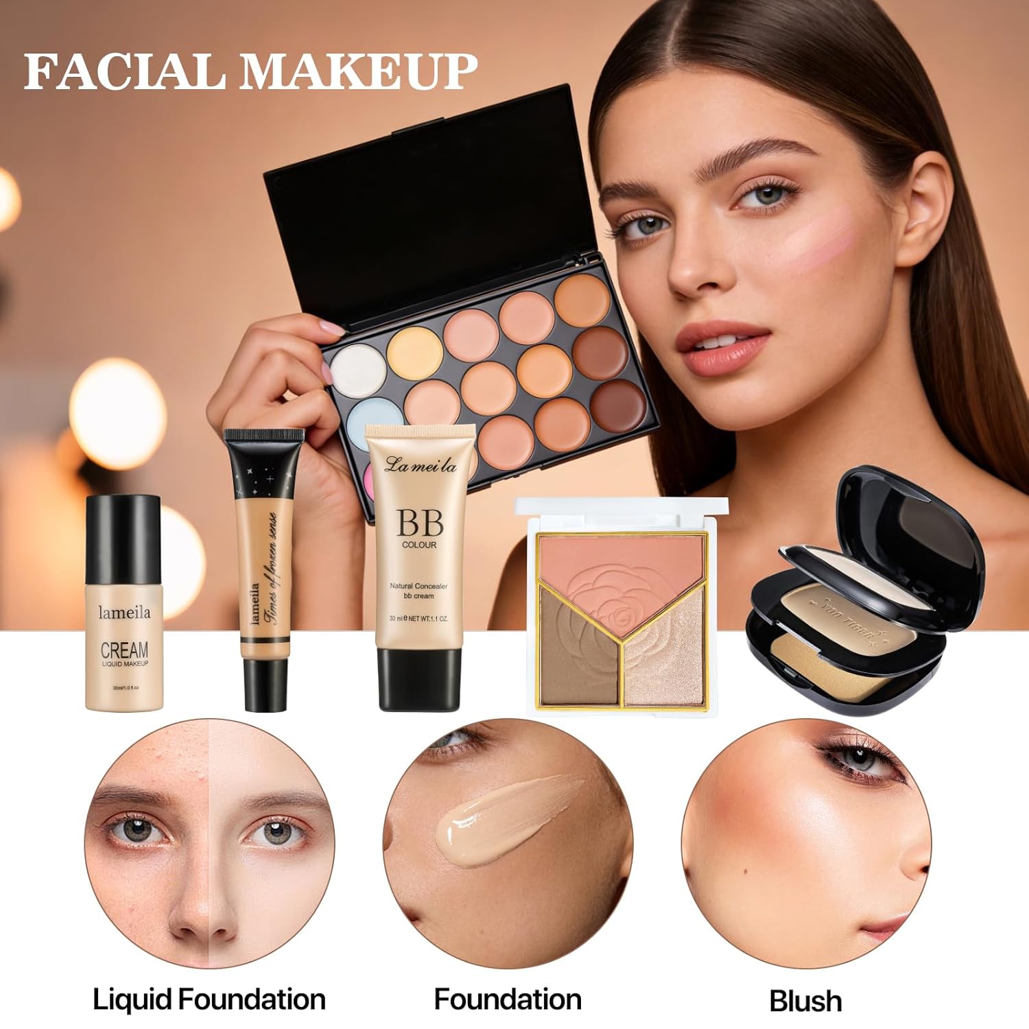 All in One Makeup Set for Women Full Kit, Make Up Gift Set, Makeup Essential Bundle Includes Foundation Eyeshadow Palette Concealer Lipstick Eyeliner Mascara Cosmetic Brush Set For Women Girls Teens