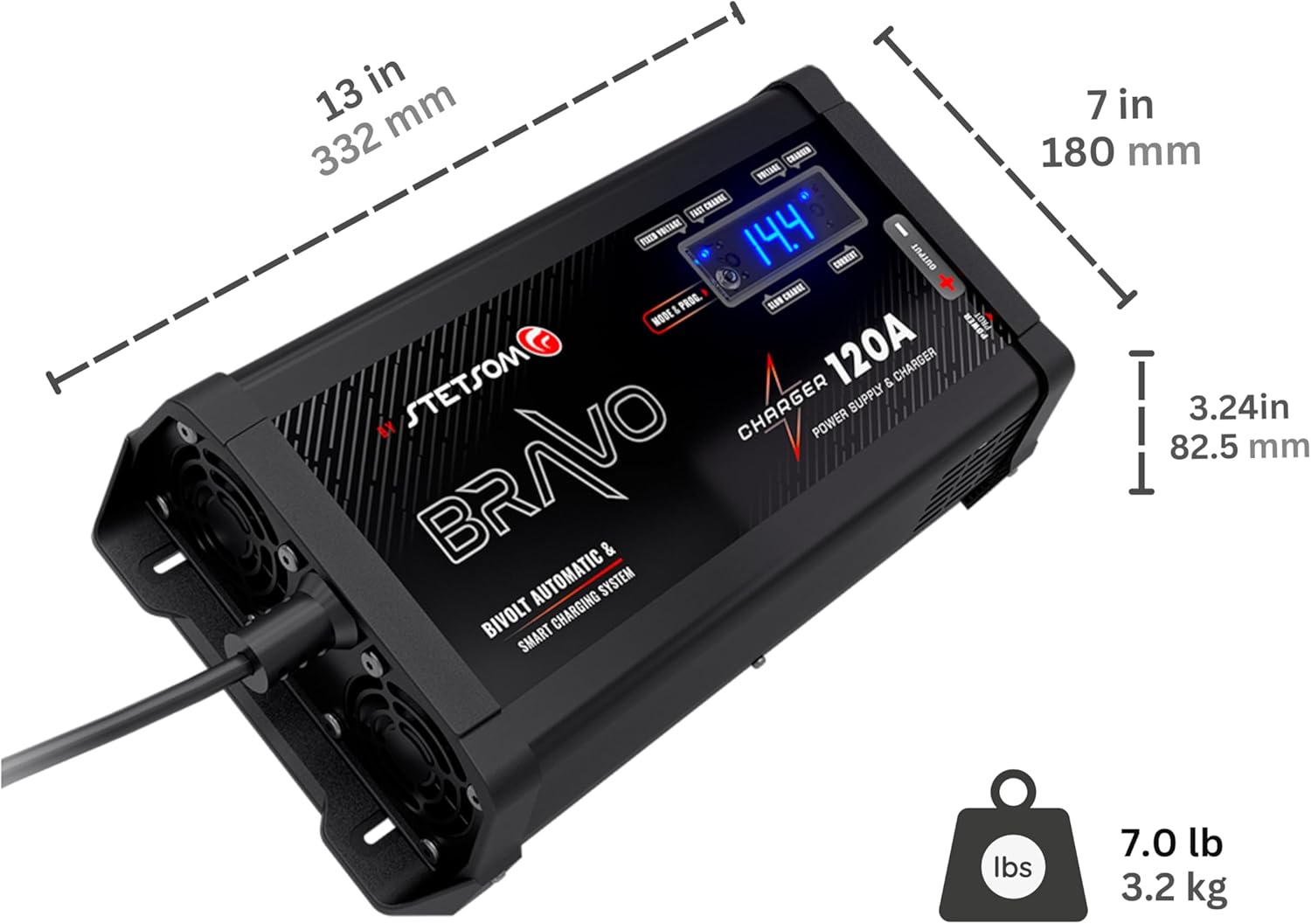 Stetsom Bravo Charger 120A PRO Bivolt with dimensions