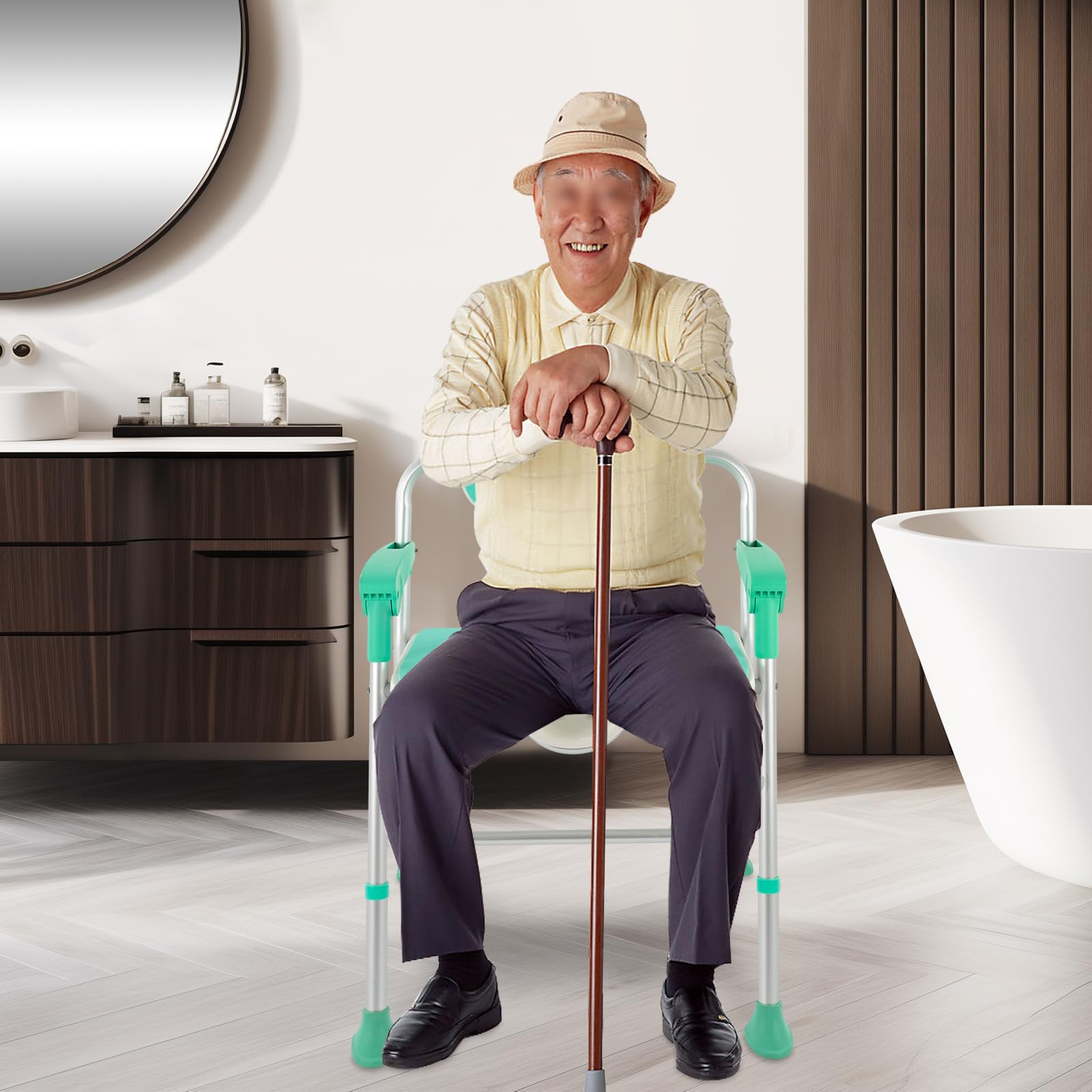 Silla de ducha con respaldo y reposabrazos desmontables, antideslizante, altura regulable de 39 a 49 cm, para personas mayores, embarazadas, discapacitados