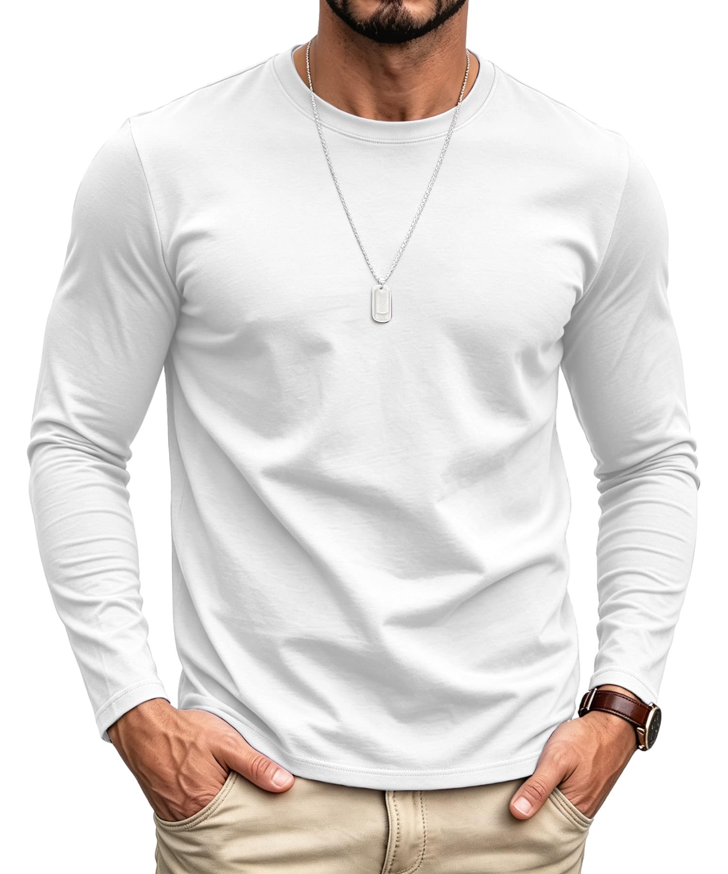 GOLDPKF Herren Langarmshirt Rundhals Basic Longsleeve Baumwoll Slim Fit Einfarbig Langarm T-Shirt für Freizeit Alltag Business Casual