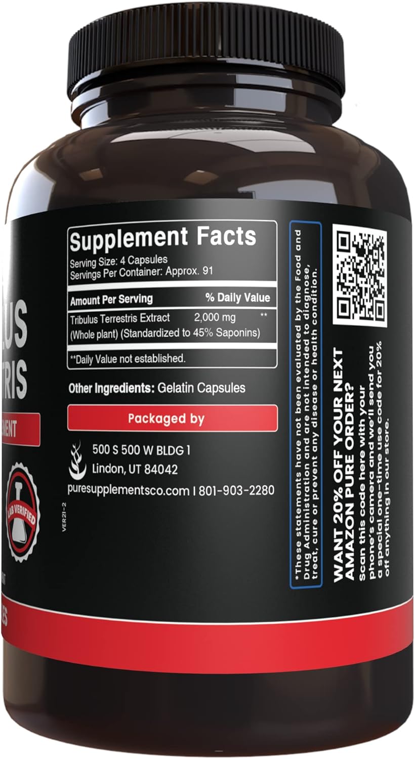 Pure Original Ingredients Tribulus Terrestris 365 cápsulas sin relleno