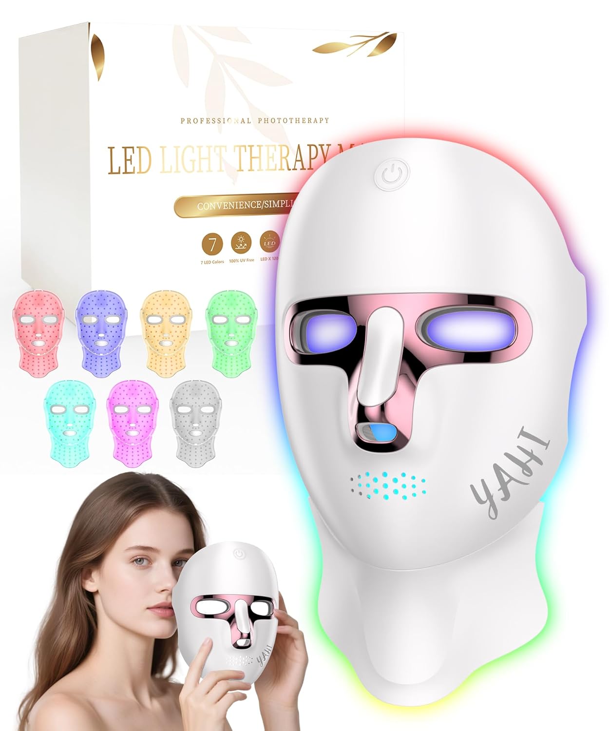 Yahi Red Light Therapy for Face and Neck Rechargeable and Ergonomic Design for Home Travel Cordless Face Mask