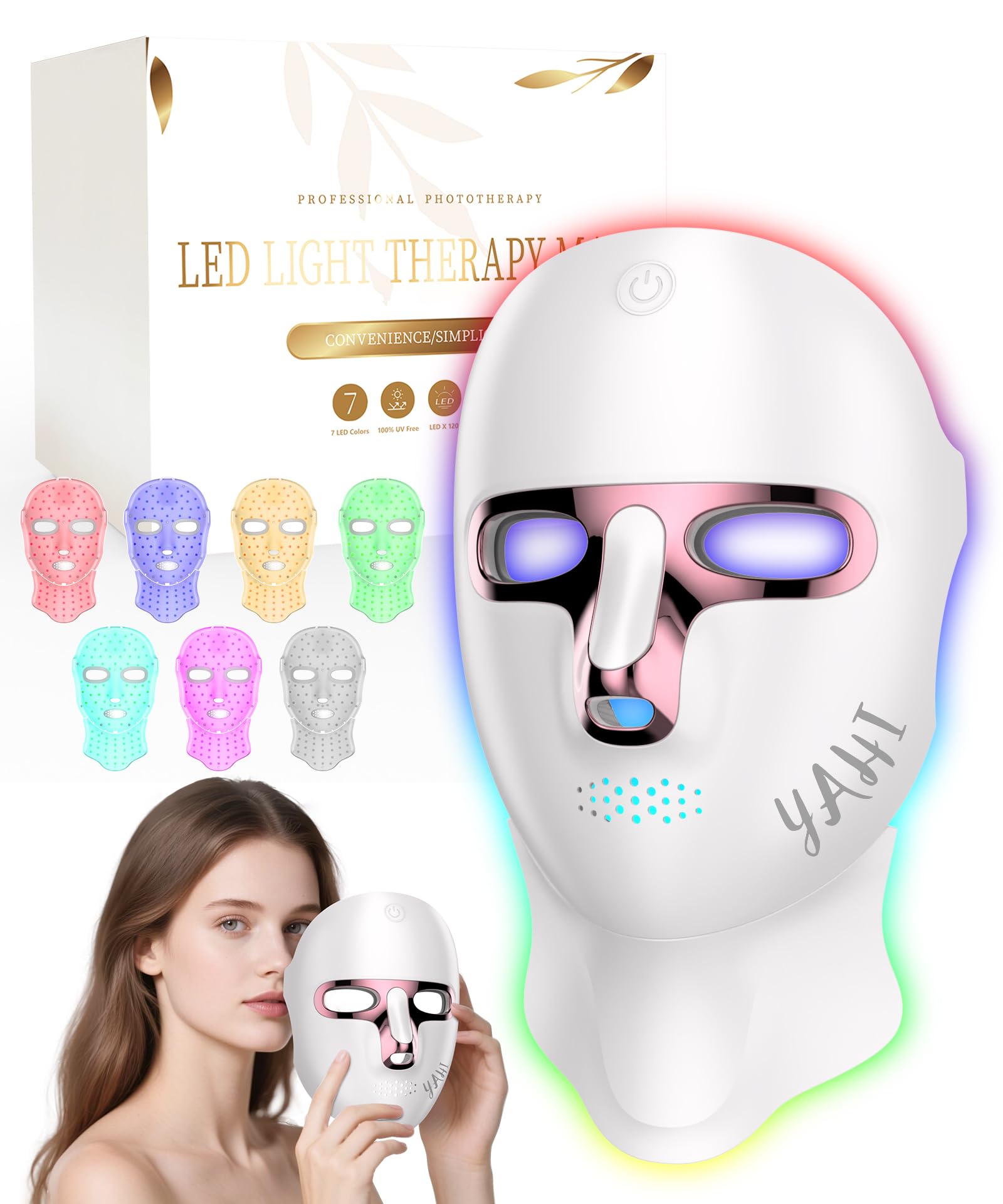 Yahi Red Light Therapy for Face and Neck Rechargeable and Ergonomic Design for Home Travel Cordless Face Mask