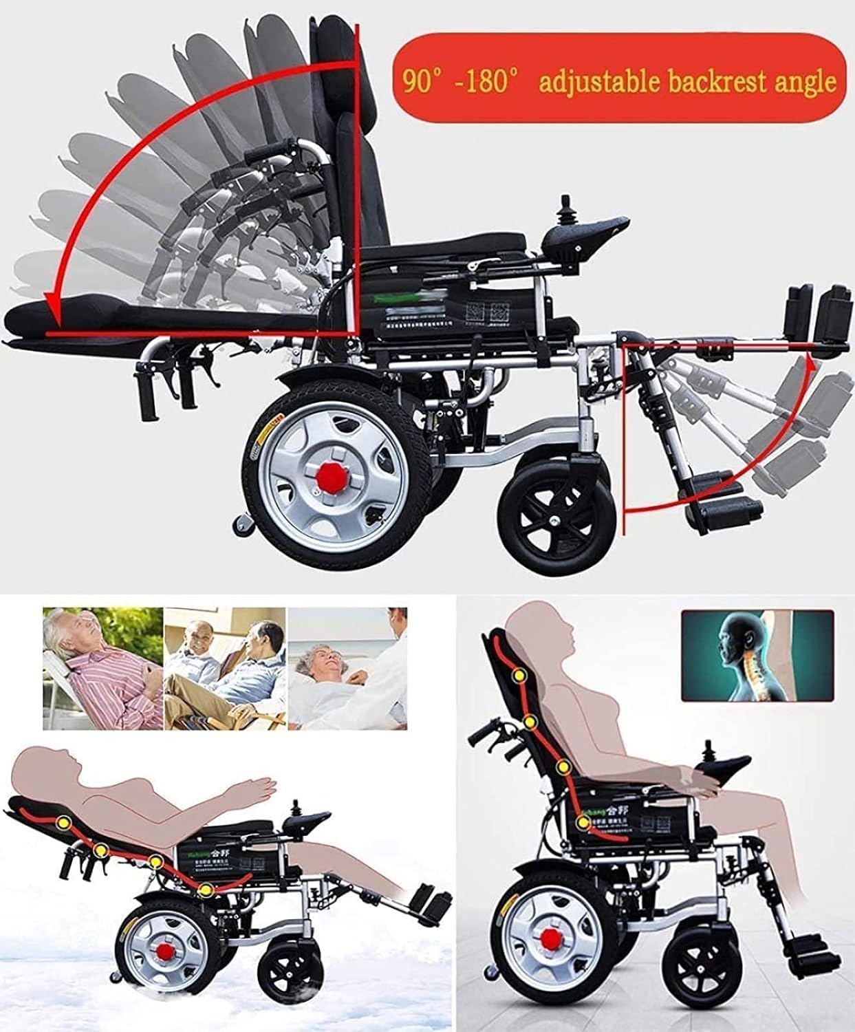 Fauteuil roulant électrique avec appuie-tête, fauteuil roulant électrique pliable, dossier réglable et angle de pédale, capacité de poids 120 kg, idéal pour les adultes
