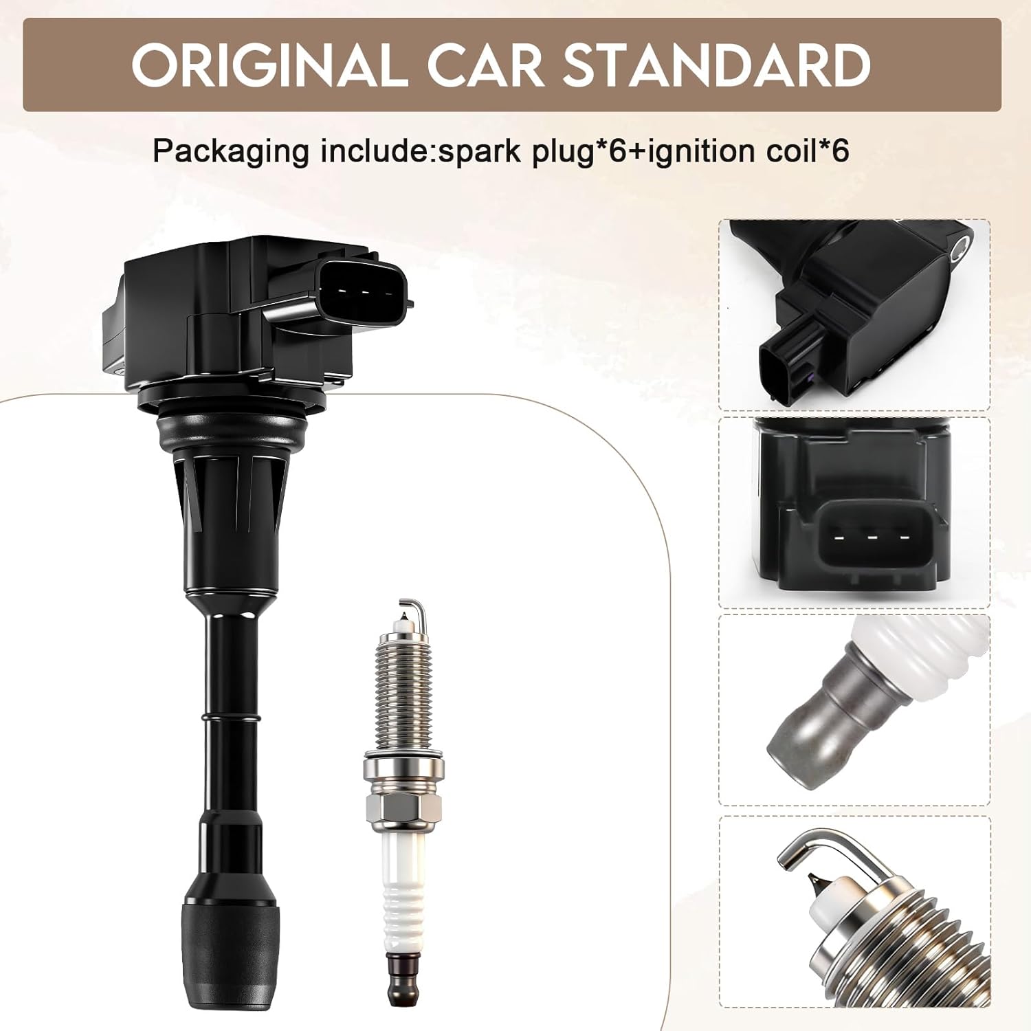 UF550 Ignition Coils & Iridium Spark Plugs 1406 Compatible with Nissan Altima Maxima Murano Pathfinder, for Infiniti FX35 G35 Q50 QX60 3.5L V6, OE Replace# UF550 C1670 22448-JA10C (Set of 6)