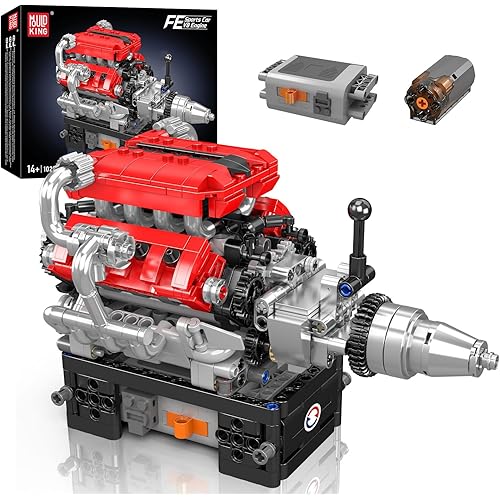 Mould King 10204 V8 Engine Model Kit That Runs - DIY Car Engine Replica Build Blocks Set for Boys, Build Your Own Mini Engine for Display(750 Pcs)