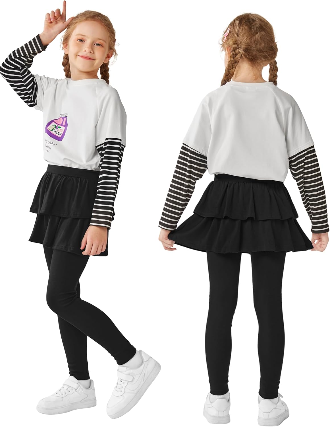Resinta 3 Pack Girls School Uniform Pants Girls Leggings with Skirt Winter Warm Leggings 4-14 Years
