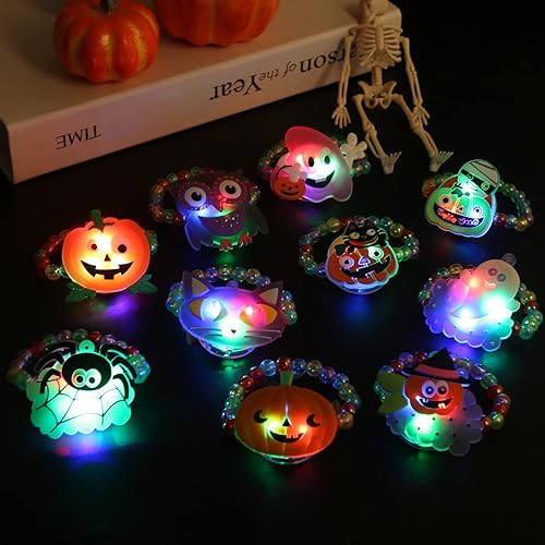 Miniatura 5 de CCINEE 10 pulseras LED de Halloween, juguetes iluminados con cuentas intermitentes para golosinas sin dulces, regalos de fiesta de Halloween,