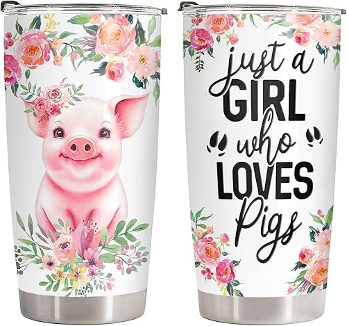 34HD Cute Pig - Vaso de 20 onzas con tapa, diseño de cerdo, de acero inoxidable, aislado al vacío, taza de café de viaje, regalo de cumpleaños de