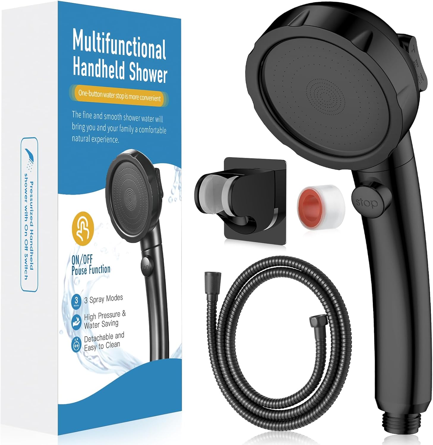 HEROBAI High Pressure Shower Head with Handheld, On Off Shower for RV