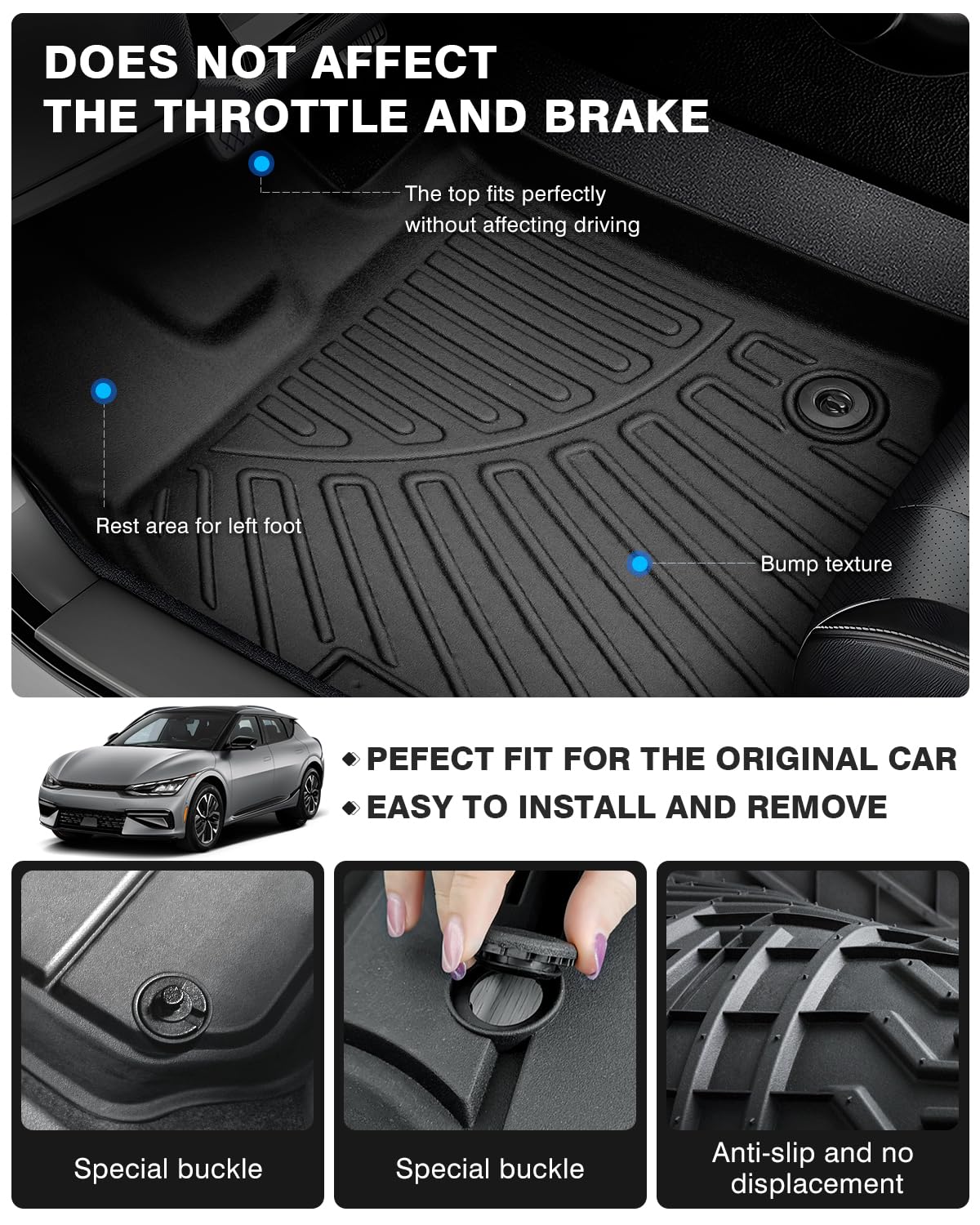 WeatherTech FloorLiner For 2022 Kia EV6 (1st Row) – Black, Laser-Measured, All-Weather Protection - View #3