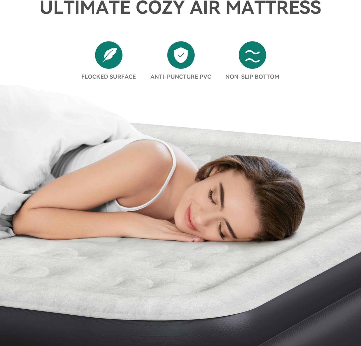 YITAHOME FullXL Size Air Mattress with Headboard, 18in Inflatable with Pillow, Blow Up Mattress with Pump, Comfort Air Bed Queen for Camping & Home, Black