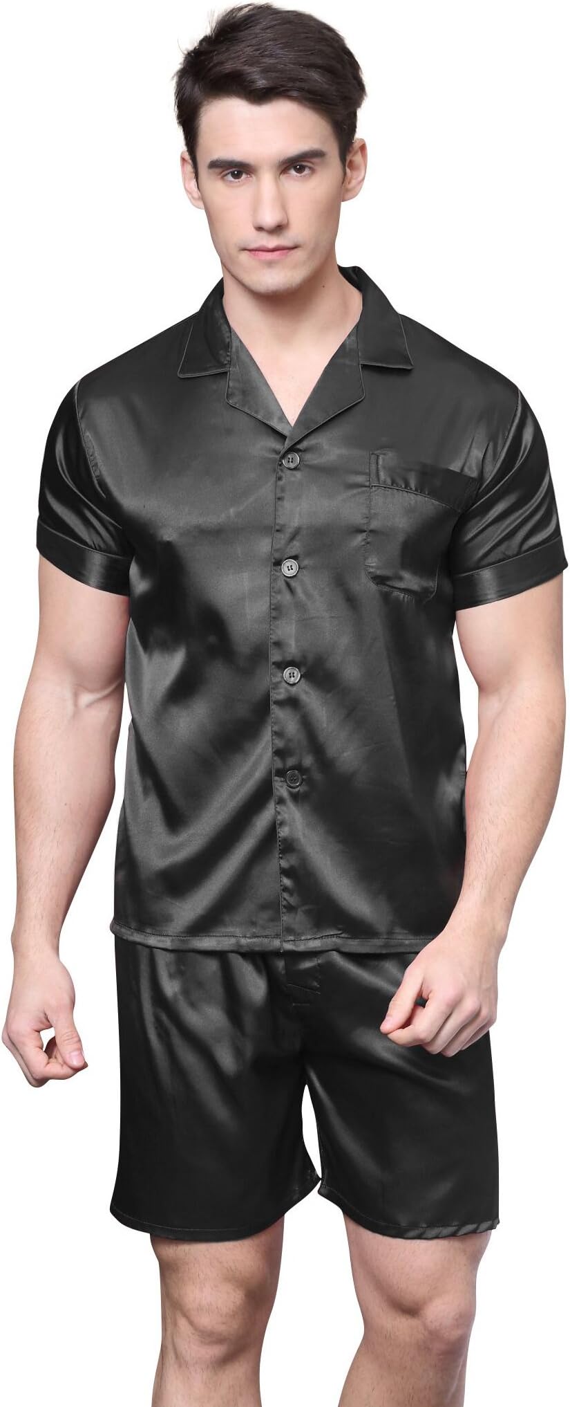 TONY AND CANDICEMen's Short Sleeve Satin Pajama Set with Shorts