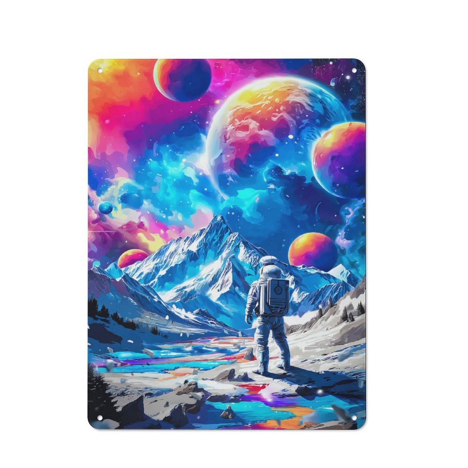 Junmoney Astronaut In Colorful Space -2 Tin Sign 40X30cm For Living Room Wall, Retro Wall Decor, A Decorative Metal Sign For Living Rooms And Feature Walls