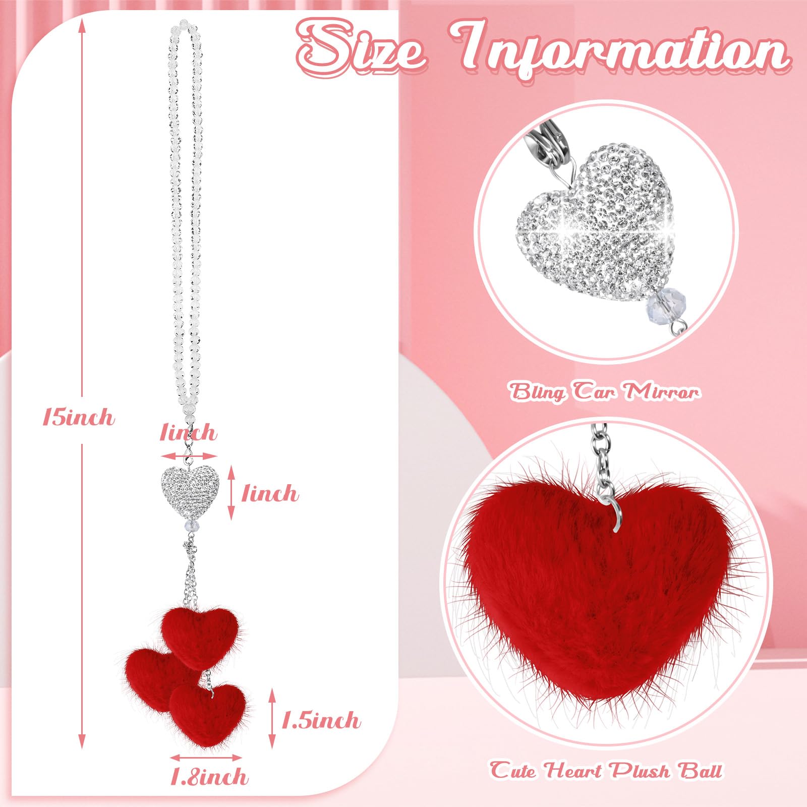 Bling Heart Car Hanging Ornament – Diamond Crystal Rearview Mirror Pendant For Cars, Trucks, SUVs - View #9