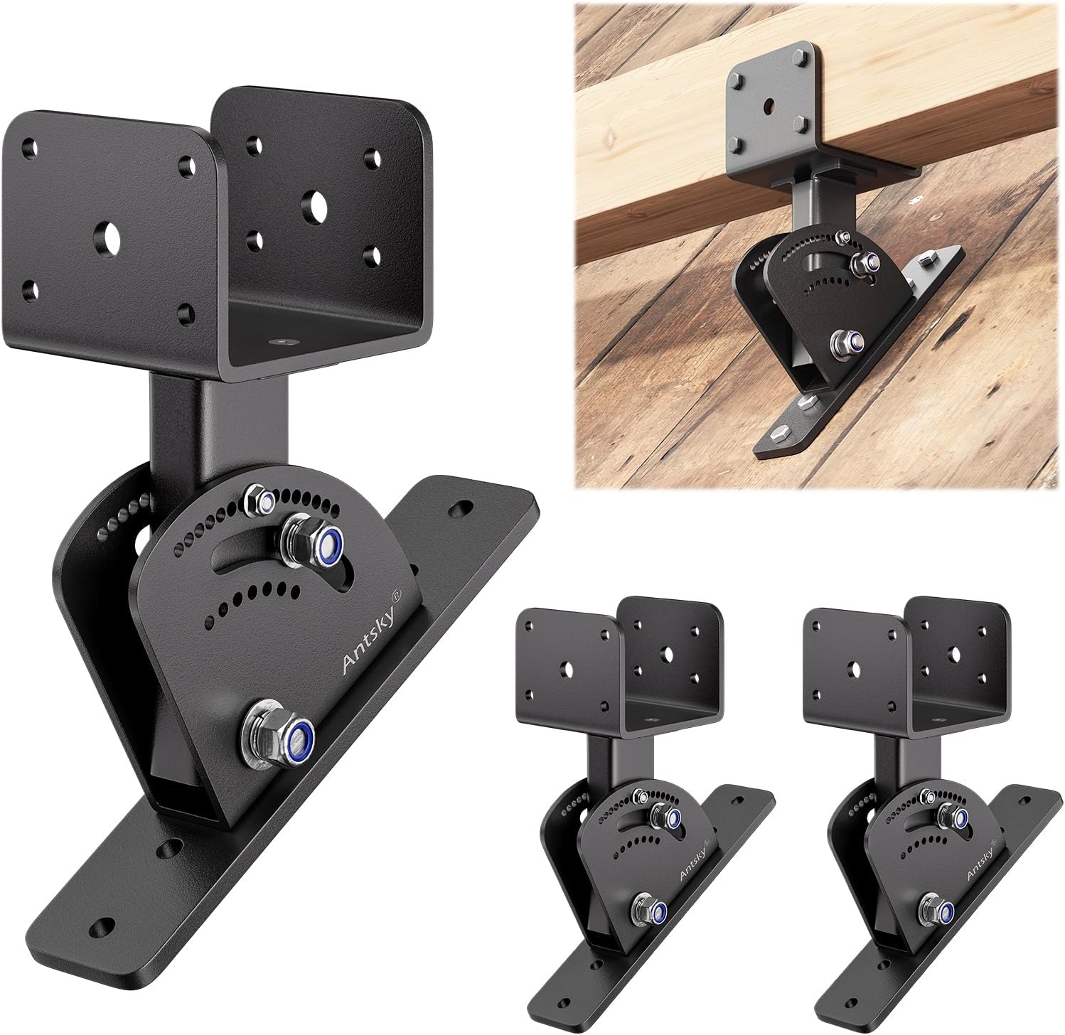 Roof Riser 4x4 (Actual Size:3.5"×3.5") Adjustable & Anchored Angle Saddle Patio Pergala Stainless Steel Roof Riser Patio Kit (3 Pack)