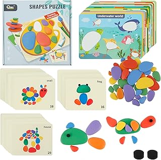 38Pcs Rainbow Pebbles Stacking Stones, Colorful Sorting Rocks with 40 Activity Cards, Montessori Games, Skill Development- Early Educational Sensory Toys for Toddlers