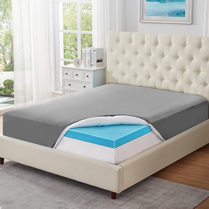 ELEMUSE Pengucool™ Triple Layer 3 Inch Mattress Topper Twin, 2 Inch Gel Memory Foam