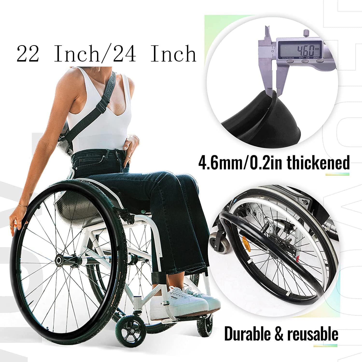 Funda para Silla de Ruedas, 24/22 Pulgadas, Fundas para llanta de Empuje, 1 par, Antideslizante y Resistente al Desgaste, Rueda Trasera, Accesorios para sillas de Ruedas, 005, 22 Pulgadas