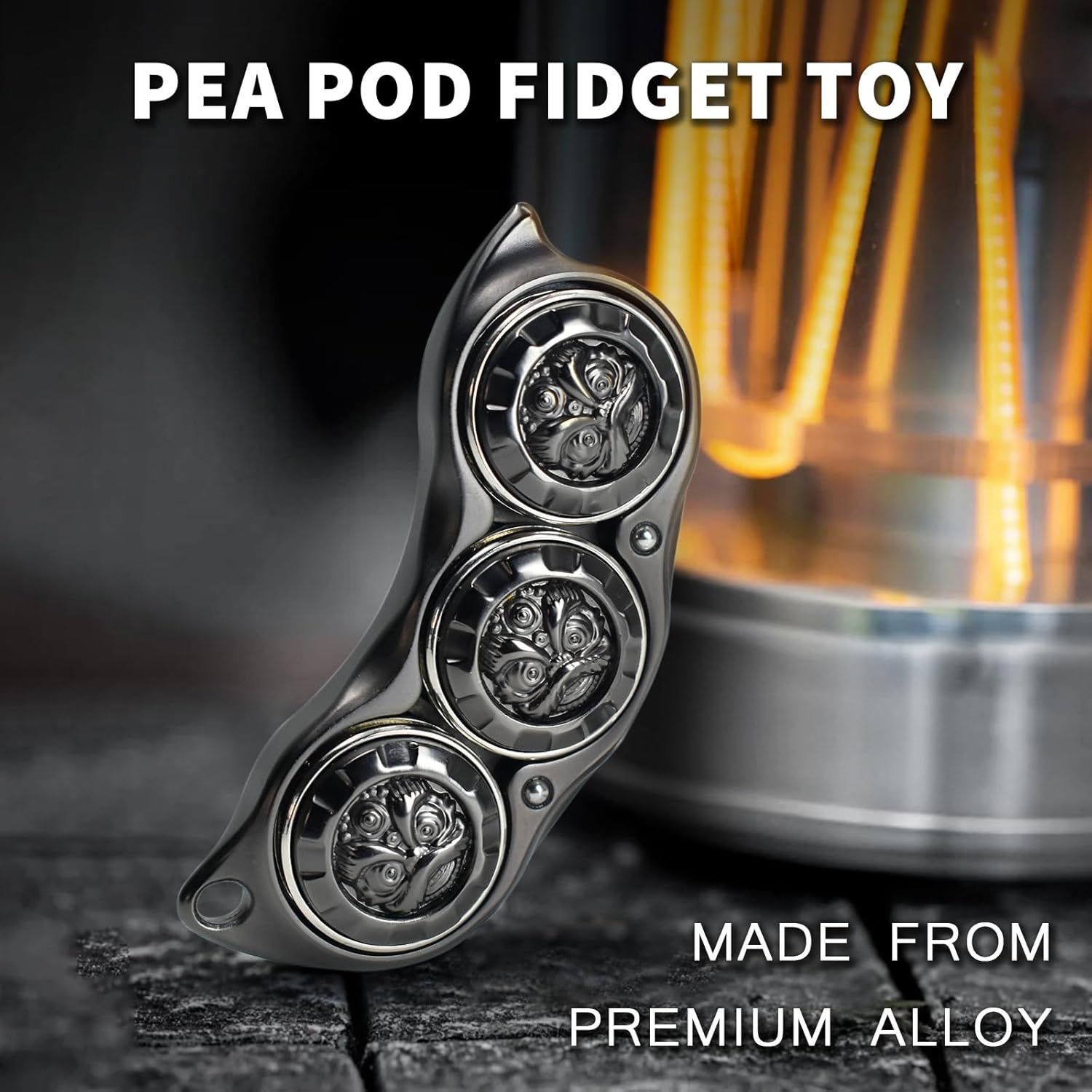 Pea Pod Fidget Slider, 2-in-1 Alloy Metal Fidget Toys for Adults, Sensory Tool with Ratchet-Like Sound & Haptic Feedback, Stress Relief Toy & Focus Tool for Office Desk (Black)