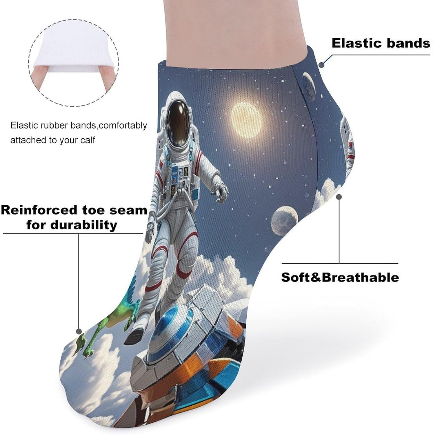 Funny Astronaut Dinosaur Rocket Ankle Sock-Low Cut Breathable,Basketball Socks for Men Women,Tube Socks for Work Sports