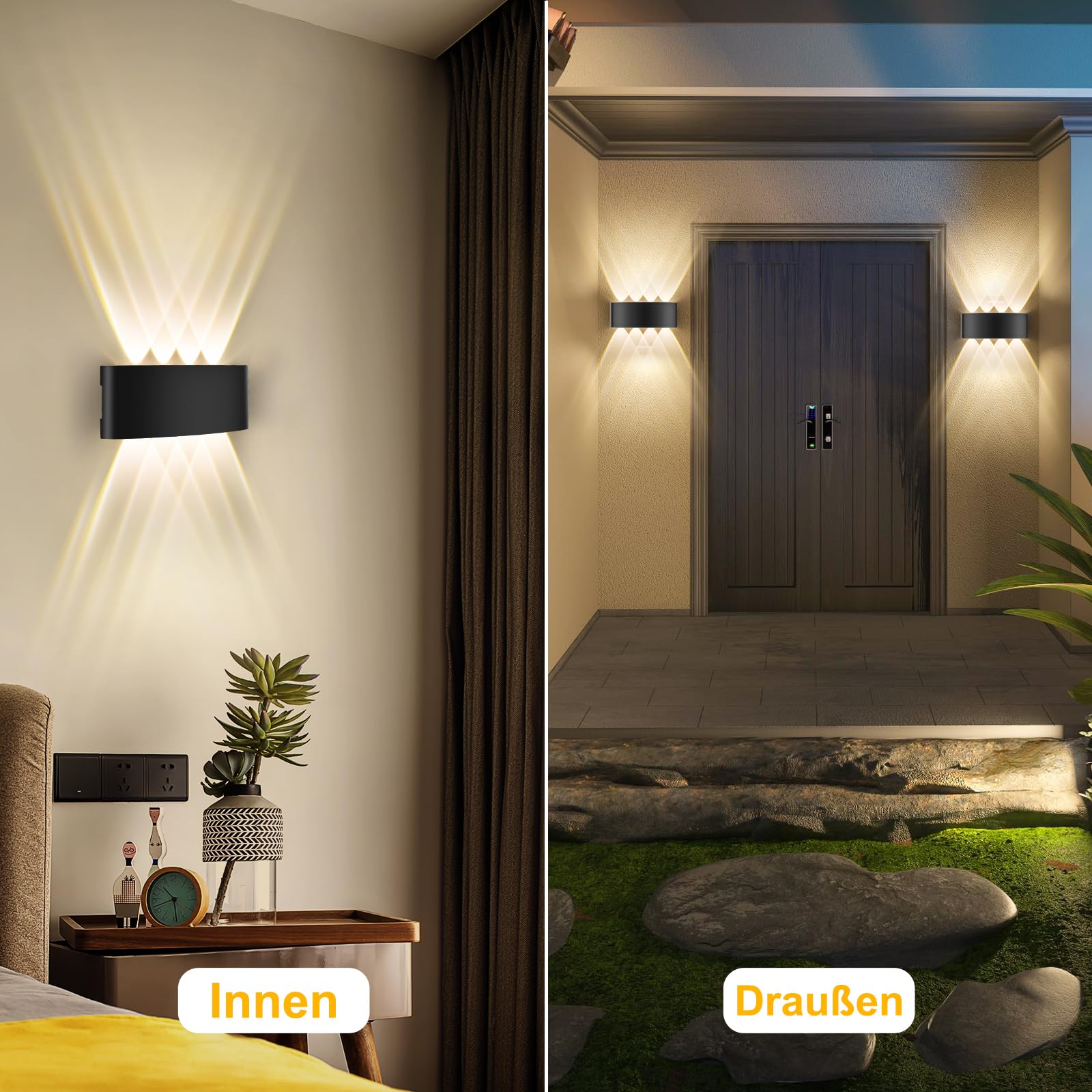Oraymin Lampada da parete a LED per interni ed esterni, 8 W, IP65, con 8 sorgenti luminose, 3000 K, luce bianca calda, lampada a LED in alluminio, per soggiorno, camera da letto, corridoio, balcone