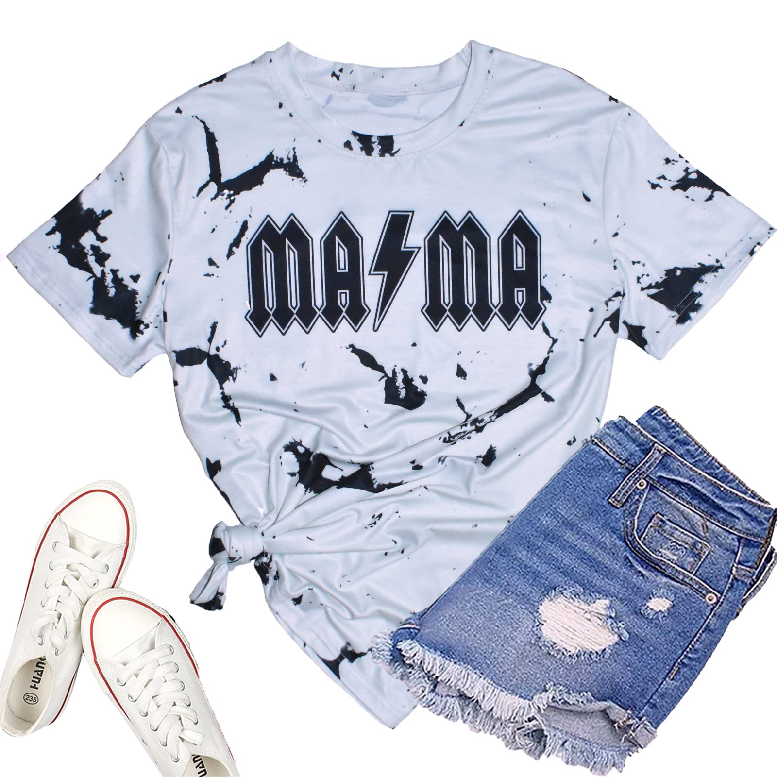 Mama Shirt for Women Mama Letter Print Graphic T-Shirt Casual Mom Life Short Sleeve Tee Tops