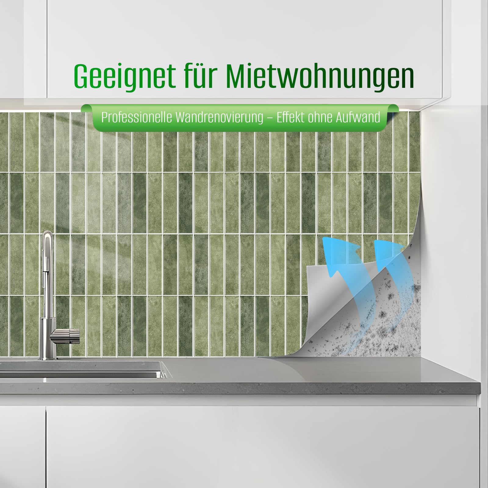 3D Fliesenaufkleber 30x30 cm Selbstklebend Küchenrückwand Wandfliesen Senfgrün