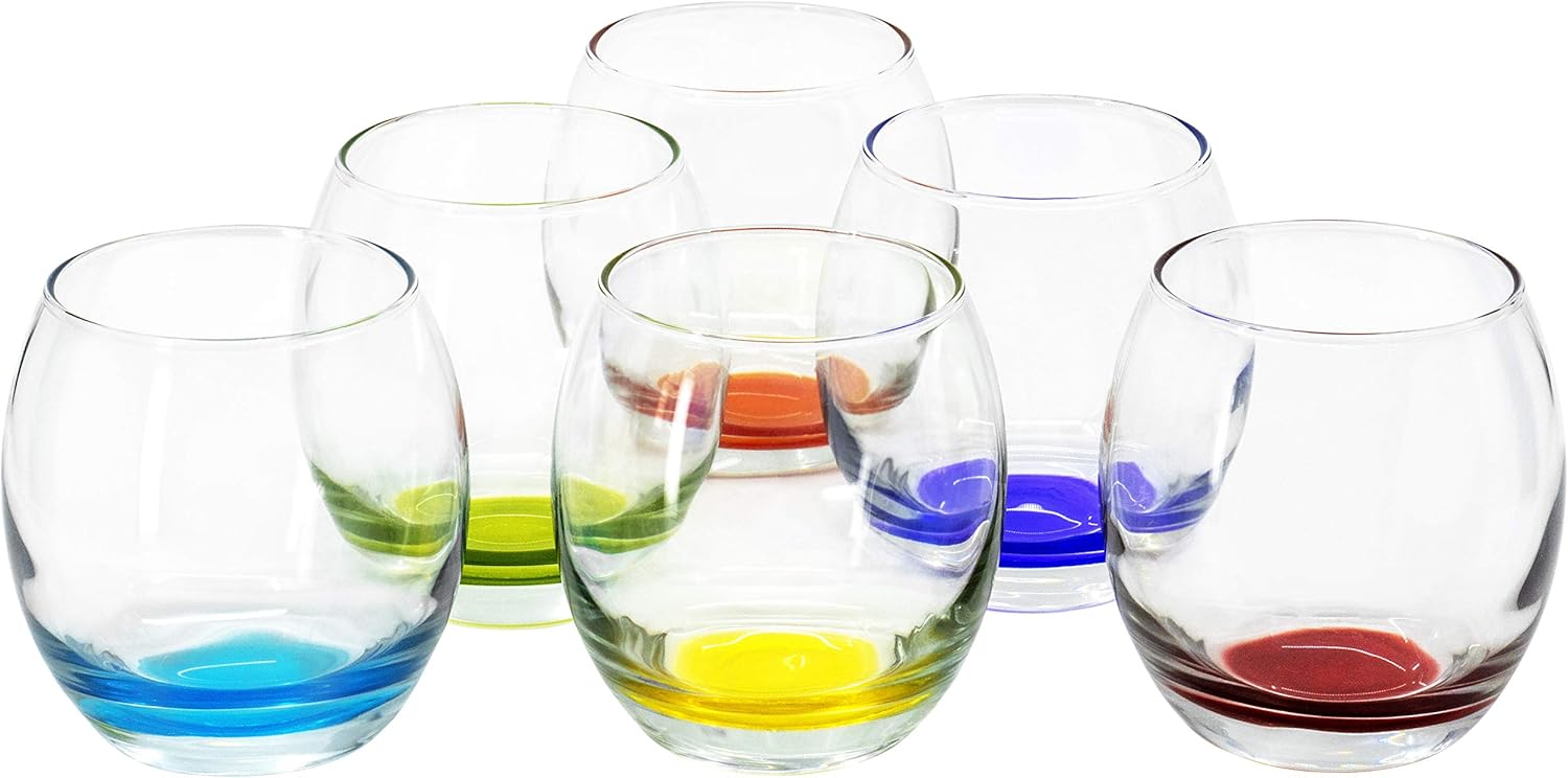 Red Co. Large 16 oz Multicolored Drinking Glass Set of 6 for Water, Beverage, Cocktail, Mixed Drinks