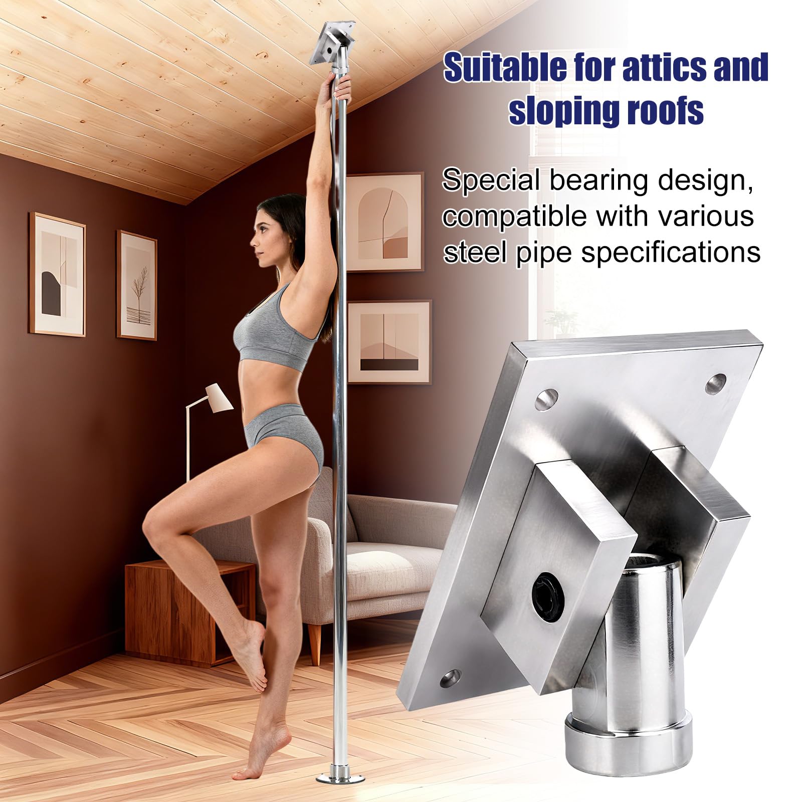 Placa Fija para Pole Dance, Placa Fija Universal de Techo Premium Pole Dance Accesorio Práctico Instalación en Techo para Uso Doméstico o en Estudio (Plateada)