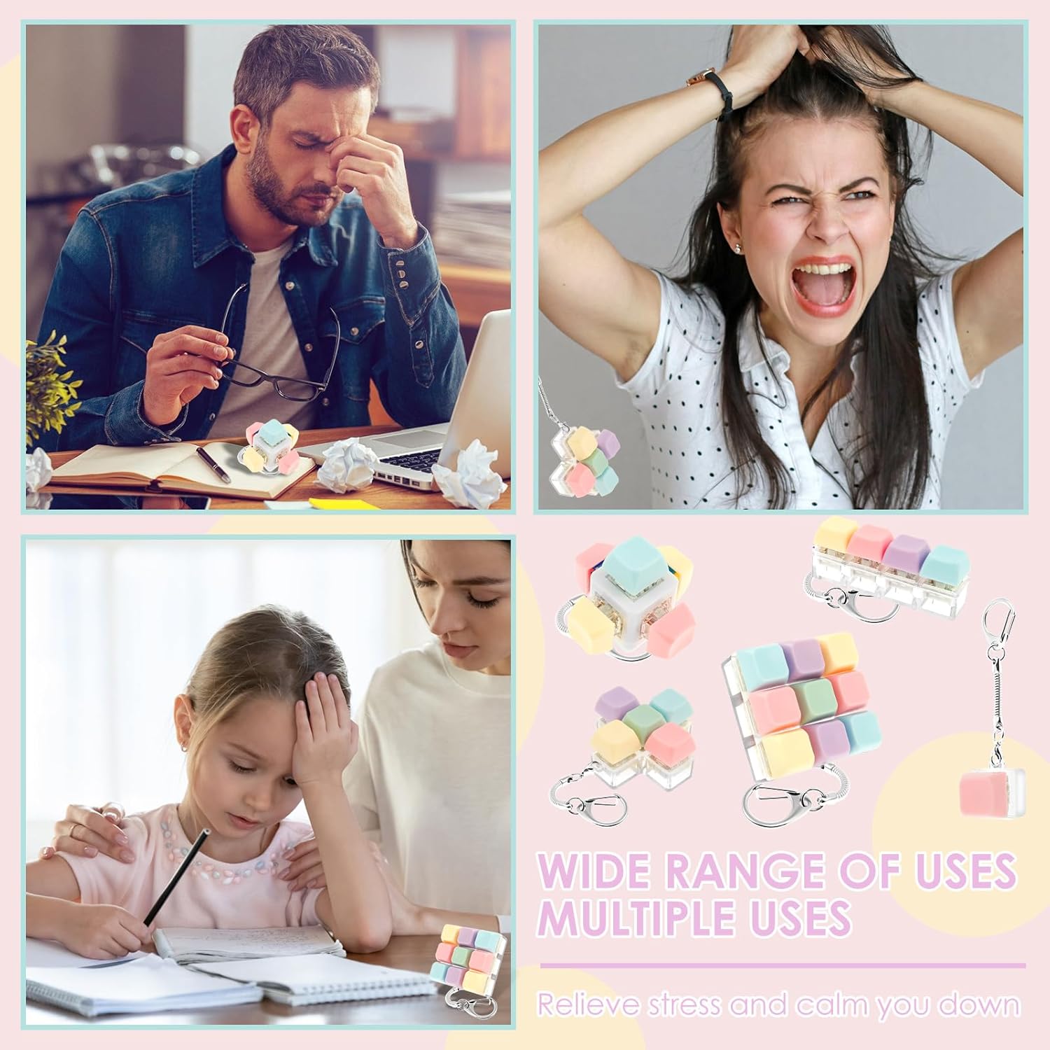 5 Pcs Adult Keyboard Clicker Toys, Portable Mechanical Keyboard Keychain Toy, Decompression Toys, Funny Cube Key Button Stress Relief for Adults Present to Relief Pass Time (5 Pcs) - Image 7