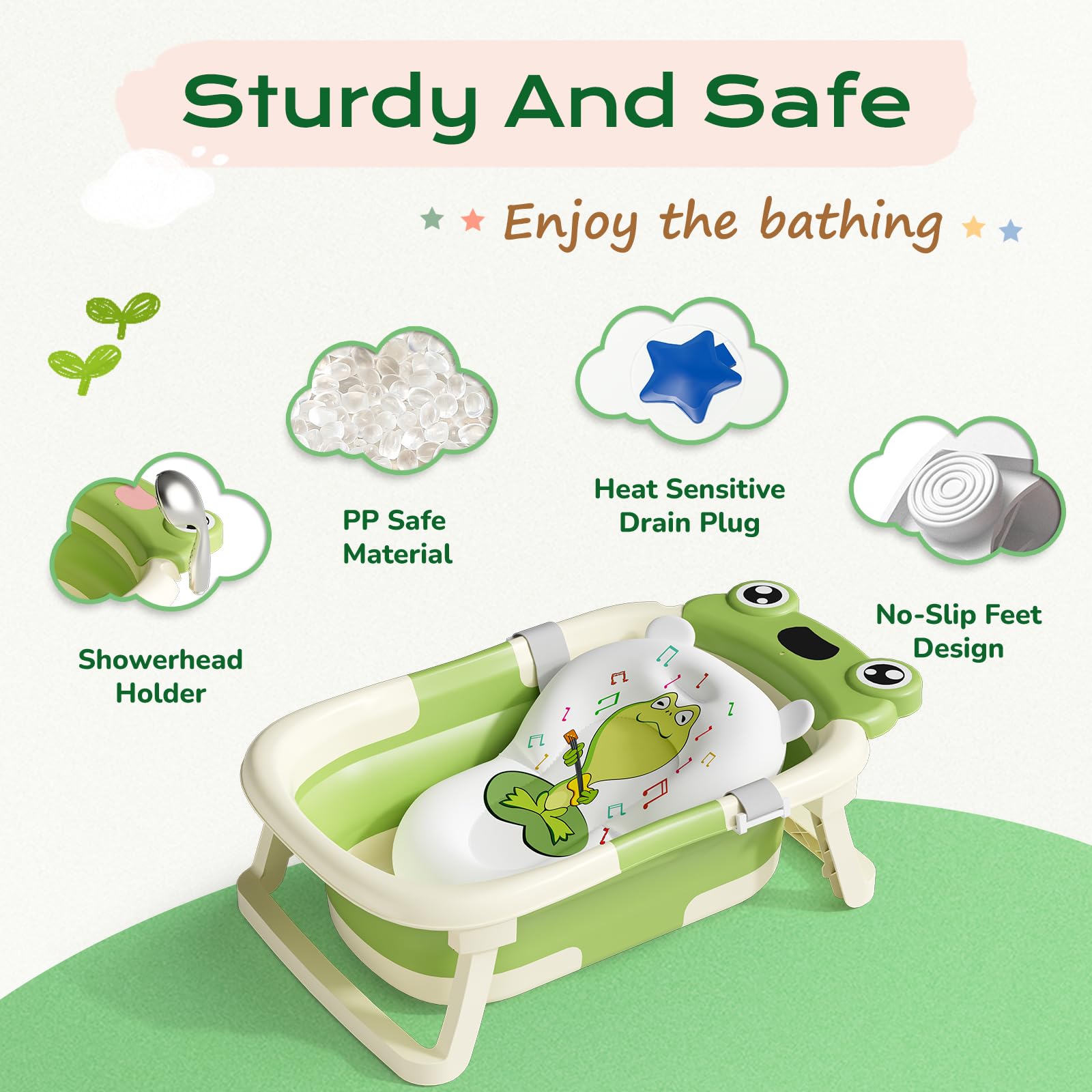 COOSEYA Vasca Neonato Bagnetto, Vasca Neonato Con Supporto Da Bagno Gratuito, Verde