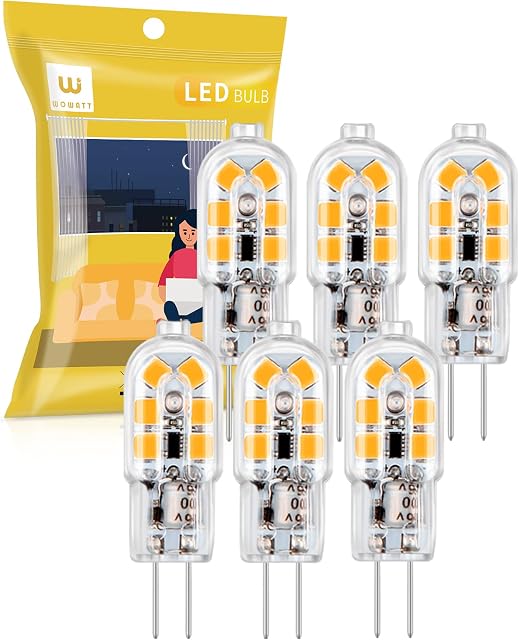 wowatt 2W G4 LED Bulbs Warm White 3000K 160LM, AC/DC 12V, Replacement 20W Halogen Bulb, No Flicker, Non-Dimmable, 360° Beam Angle, Energy Saving G4 LED Capsule Light Bulbs, 6 Pack