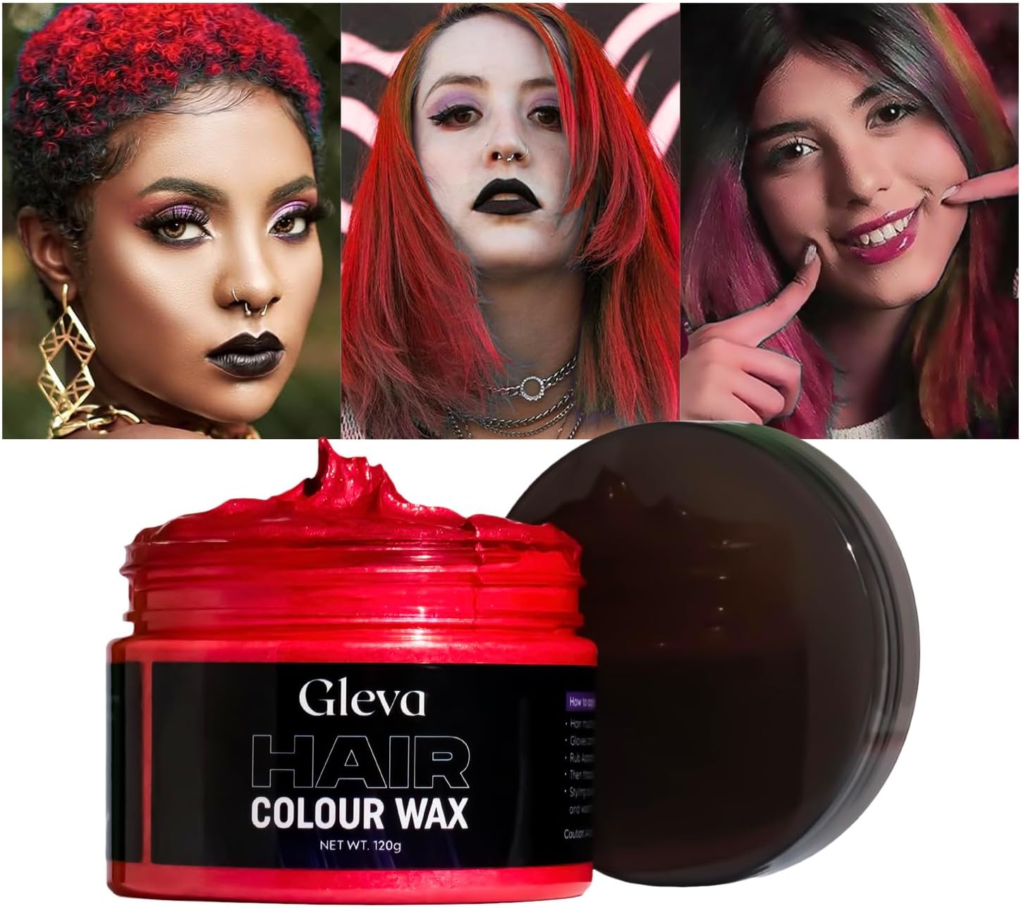 Gleva Temporary Hair Color Wax, Instant Hair Wax, Hair Pomades, Strong Hold Matte Finish All Hair Types, No Greasy Residue, Hair Color Cream, Washable Natural Hairstyle Wax for Men and Women (Red)