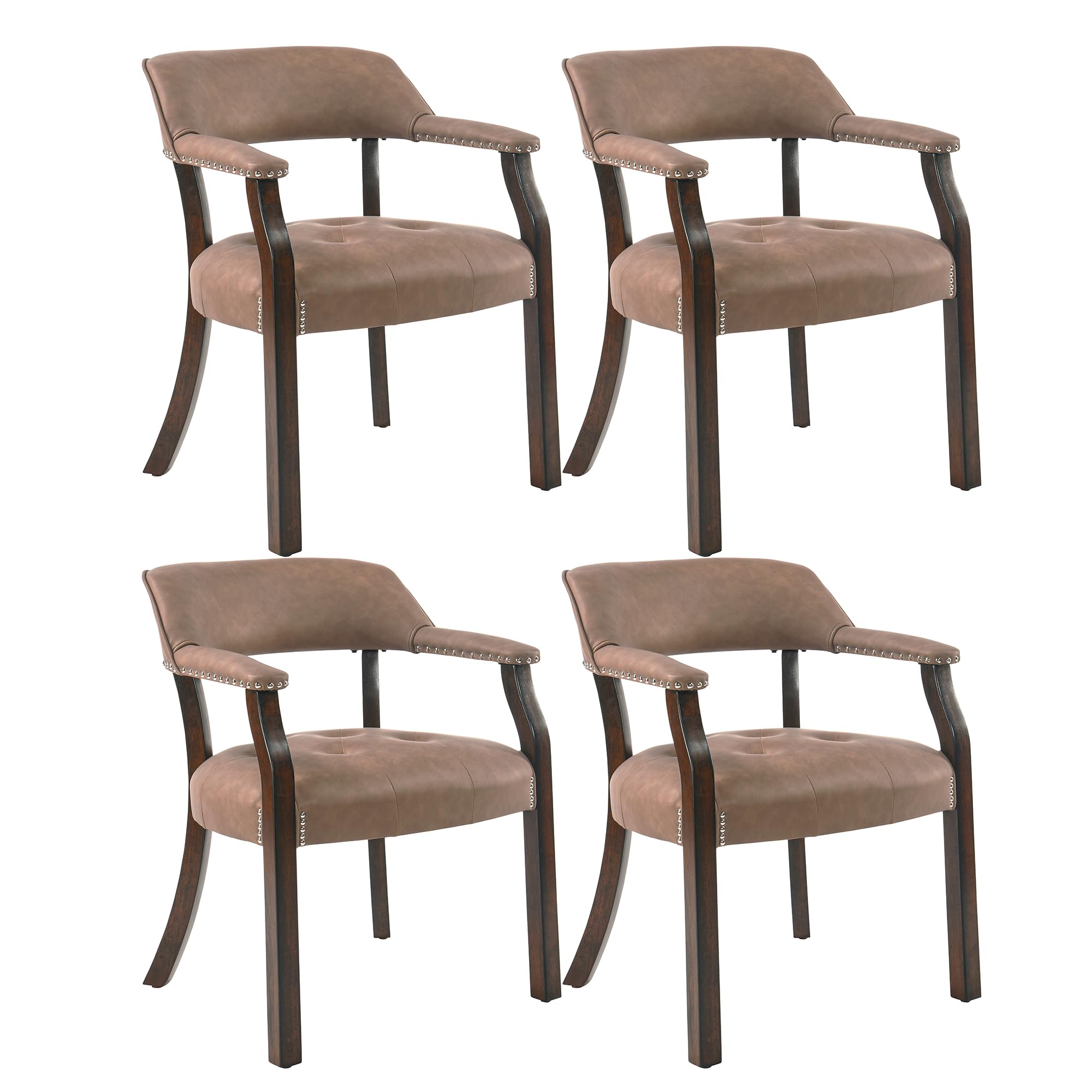 MODERION Set of 4 Dining Chairs with Upholstered,Office Desk Chair with Arms and Metal Rivets. PU Boss Captain's Chairs,Classic Accent Stool for