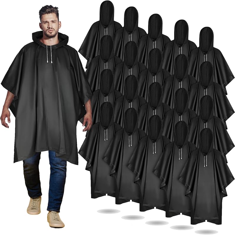 20 Pcs Rain Ponchos for Adult, Reusable Waterproof Plastic Rain Coat with Hood Portable Rainwear for Outdoor