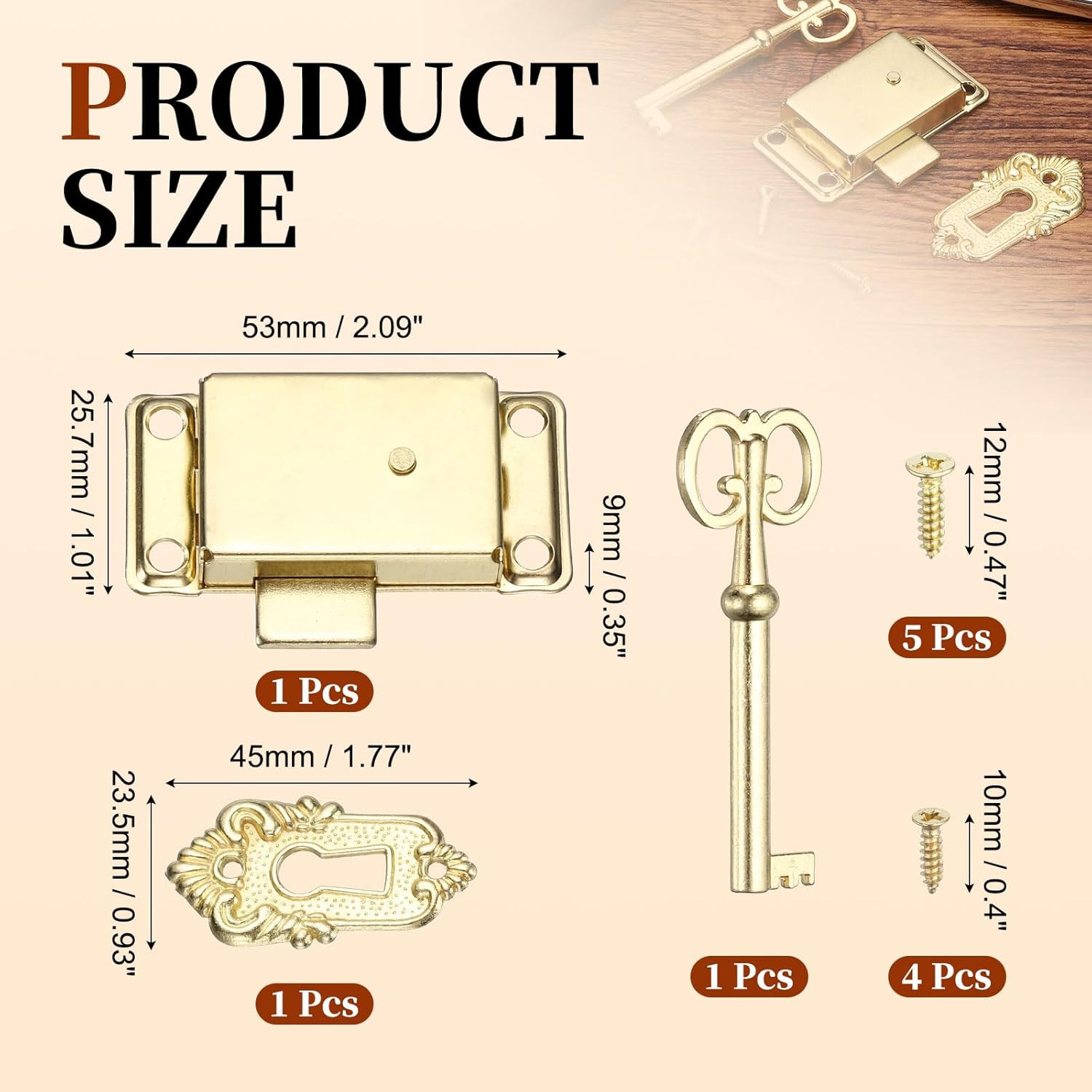 PATIKIL Vintage Cabinet Lock (Gold Tone) Vintage Furniture Decorative Lock Replacement Cabinet Cupboard Latch with Key and Screws, Suit for- Furniture/Drawers/Chest