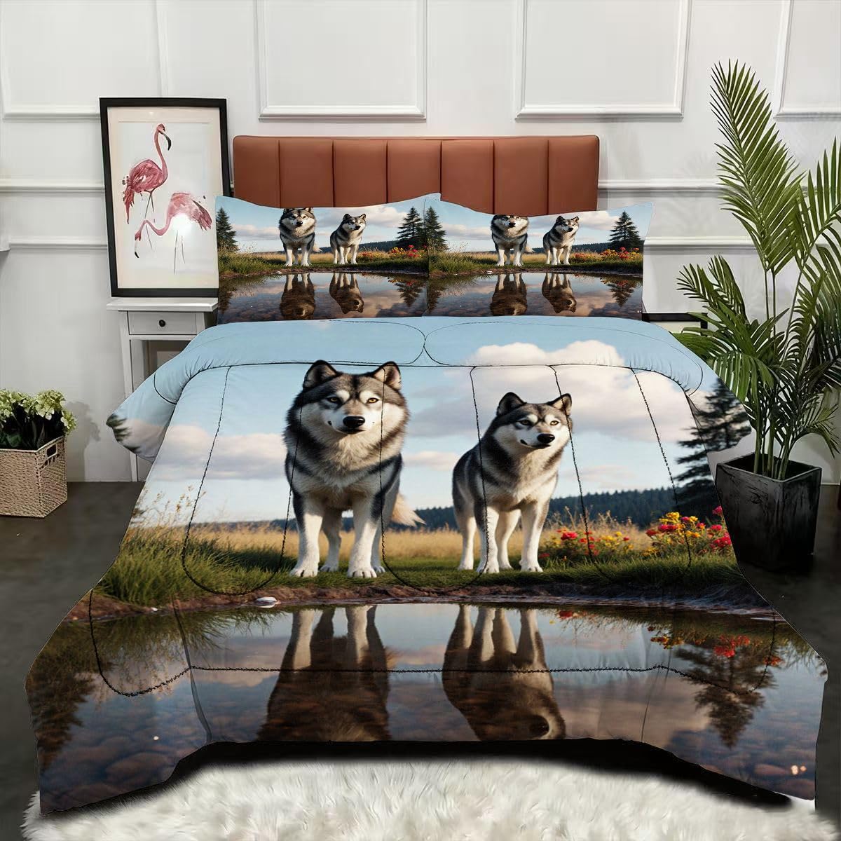 Couette loup 160x200 cm légère et chaude facile à laver en machine