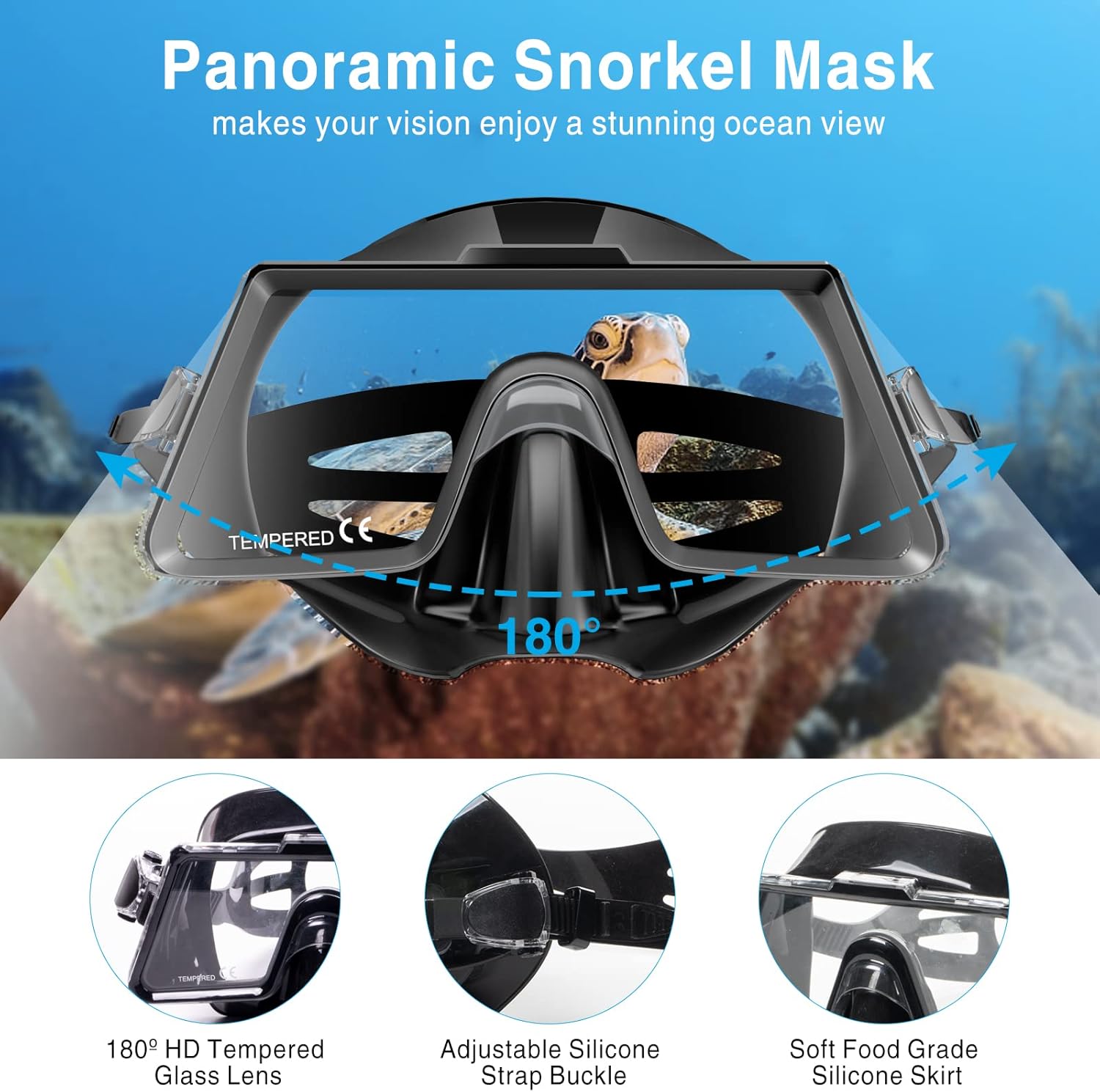 Tongtai Mask Fin Snorkel Set with Adult &Kids Snorkeling Gear, Panoramic View Diving Mask,Trek Fin,Dry Top Snorkel +Travel Bags, Professional Snorkel for Lap Swimming : Sports & Outdoors